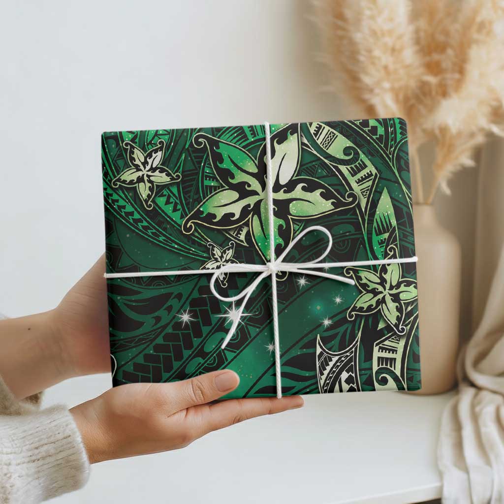 Hawaii Makahiki Season Wrapping Paper Floral Tribal Tattoo Green Galaxy - Polynesian Pride