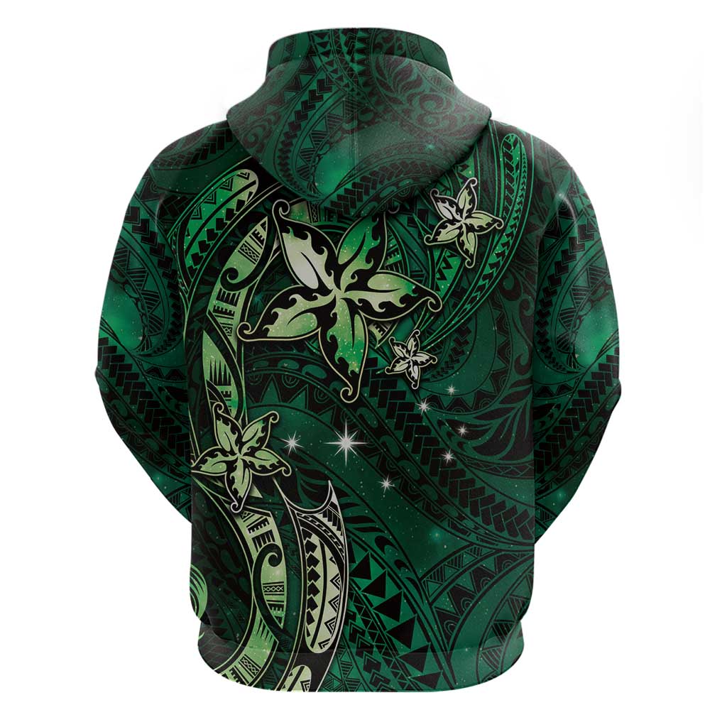 Hawaii Makahiki Season Zip Hoodie Floral Tribal Tattoo Green Galaxy LT05 - Polynesian Pride