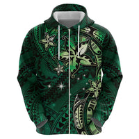 Hawaii Makahiki Season Zip Hoodie Floral Tribal Tattoo Green Galaxy LT05 - Polynesian Pride