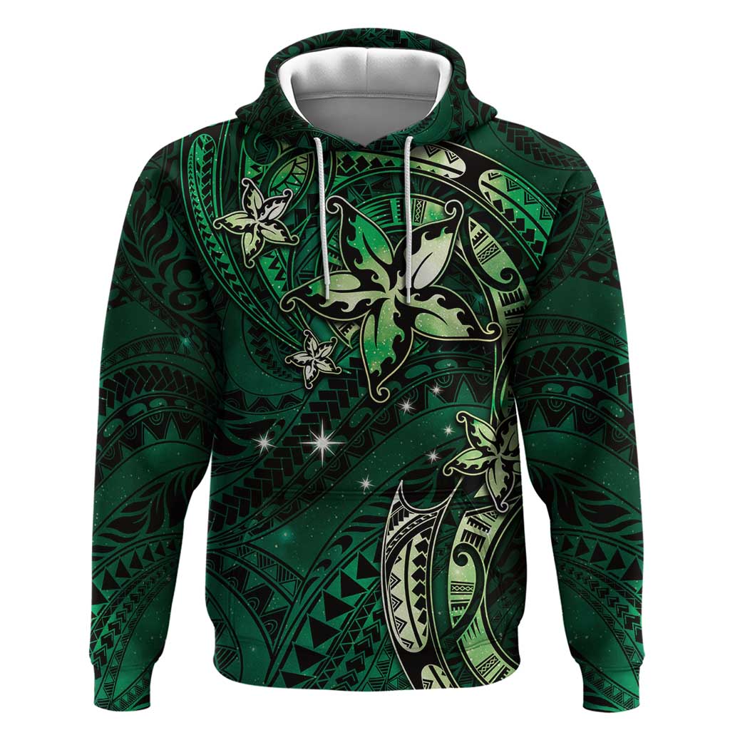 Hawaii Makahiki Season Zip Hoodie Floral Tribal Tattoo Green Galaxy LT05 Pullover Hoodie Green - Polynesian Pride