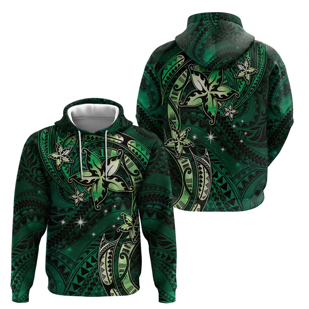 Hawaii Makahiki Season Zip Hoodie Floral Tribal Tattoo Green Galaxy LT05 - Polynesian Pride