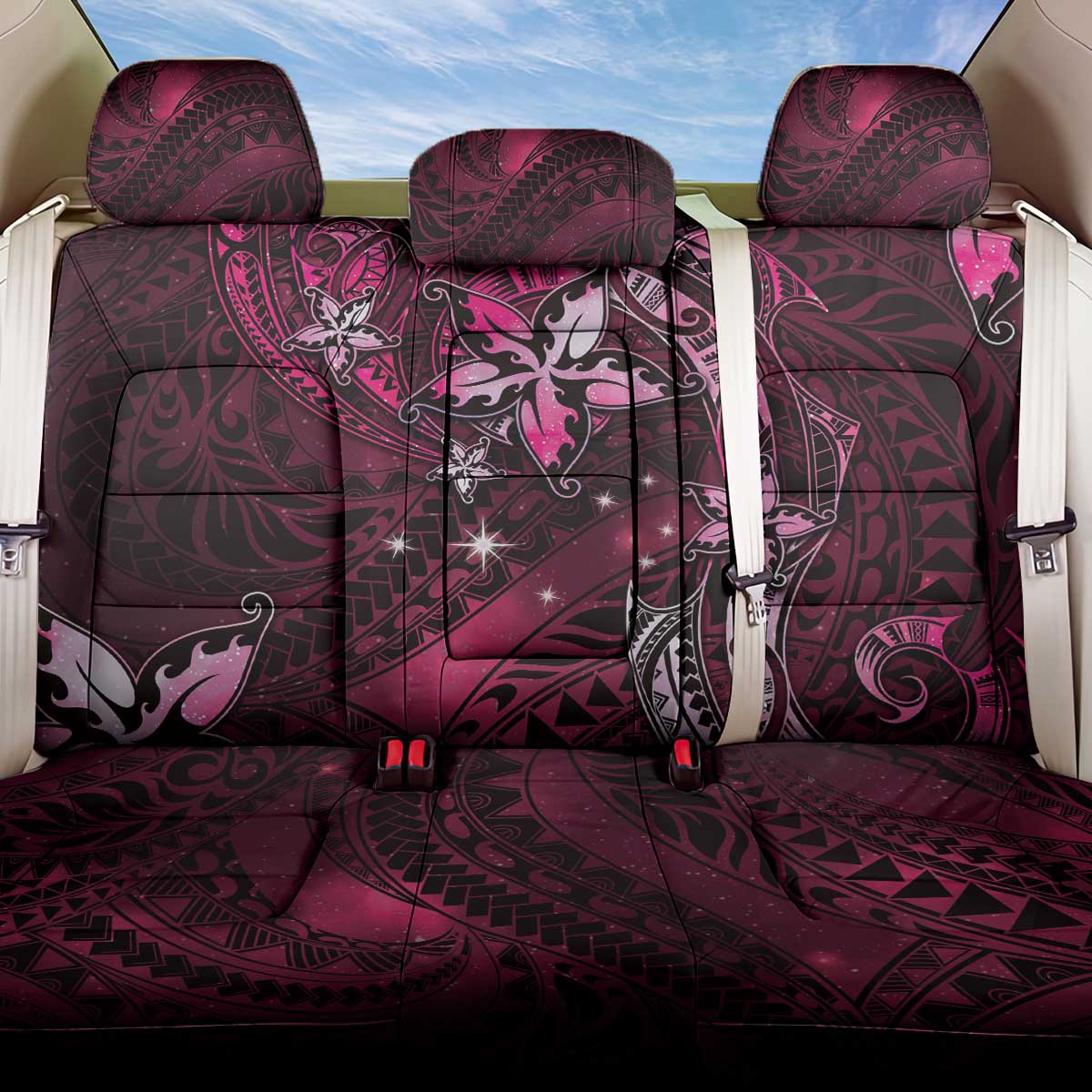 Hawaii Makahiki Season Back Car Seat Cover Floral Tribal Tattoo Pink Galaxy