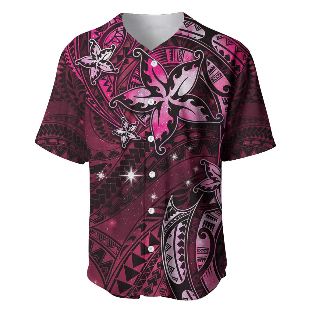 Hawaii Makahiki Season Baseball Jersey Floral Tribal Tattoo Pink Galaxy