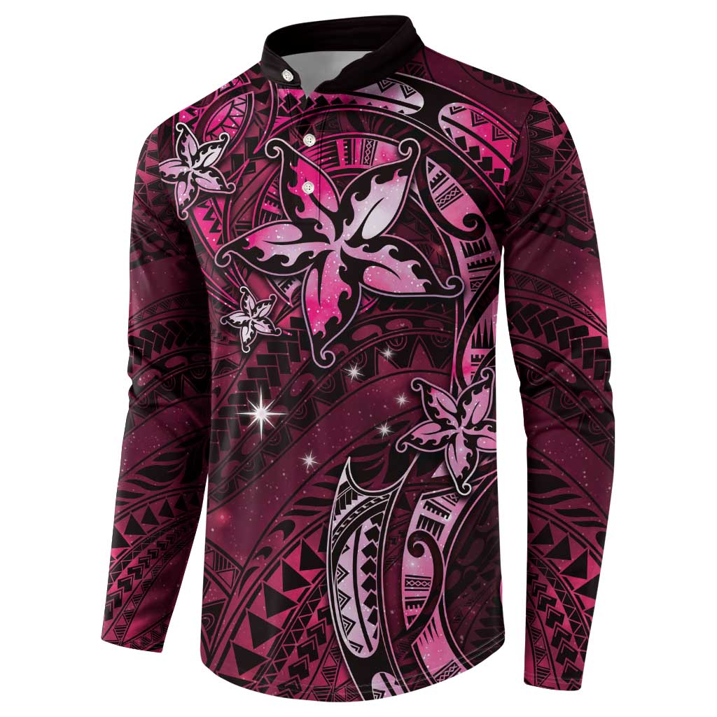Hawaii Makahiki Season Button Sweatshirt Floral Tribal Tattoo Pink Galaxy