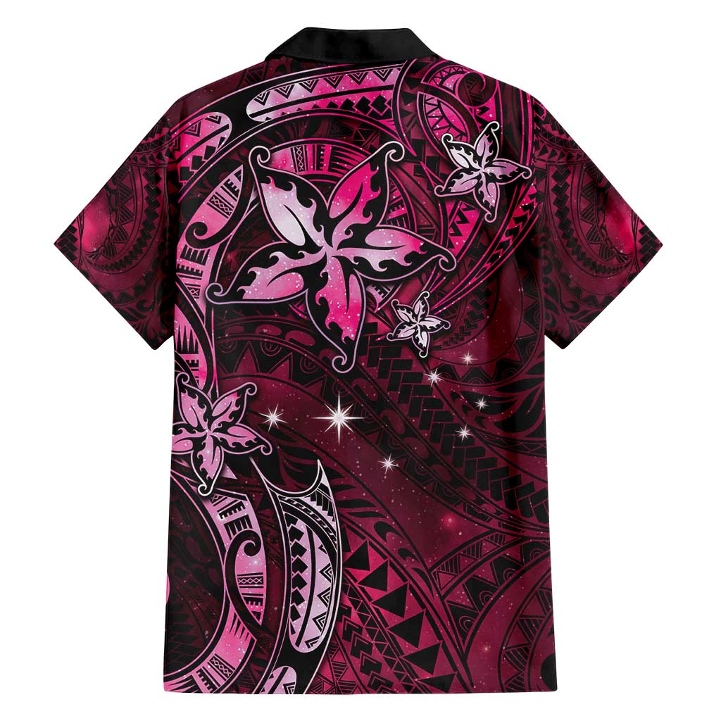 Hawaii Makahiki Season Family Matching Long Sleeve Bodycon Dress and Hawaiian Shirt Floral Tribal Tattoo Pink Galaxy