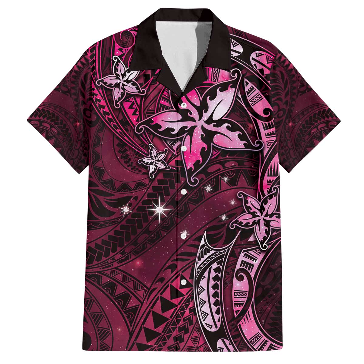 Hawaii Makahiki Season Family Matching Puletasi and Hawaiian Shirt Floral Tribal Tattoo Pink Galaxy LT05 Dad's Shirt - Short Sleeve Pink - Polynesian Pride