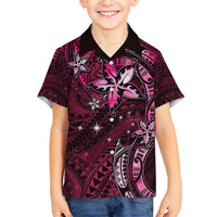 Hawaii Makahiki Season Kid Hawaiian Shirt Floral Tribal Tattoo Pink Galaxy LT05 Kid Pink - Polynesian Pride
