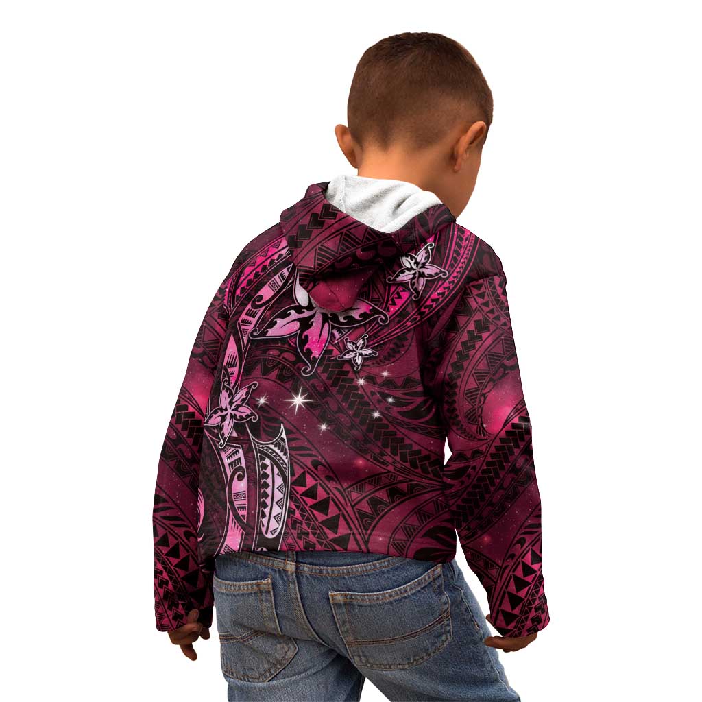 Hawaii Makahiki Season Kid Hoodie Floral Tribal Tattoo Pink Galaxy