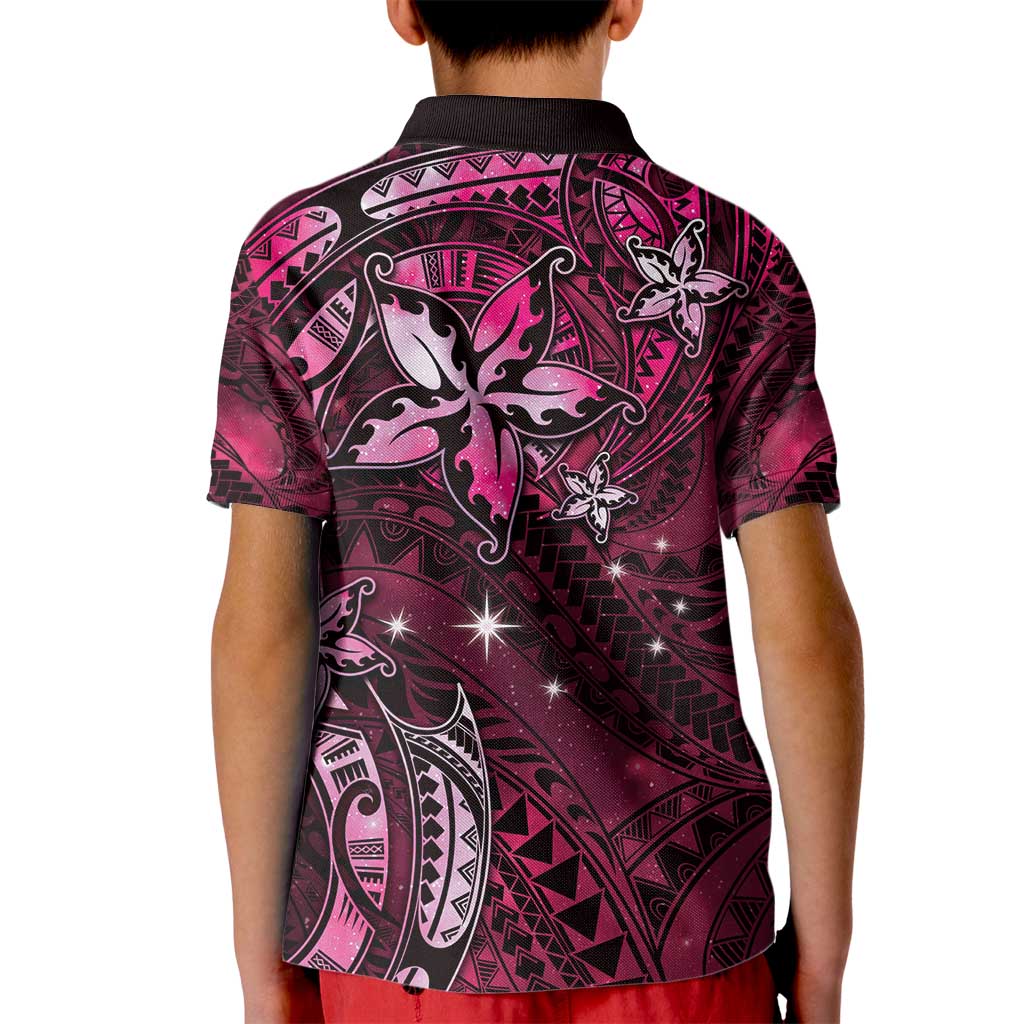 Hawaii Makahiki Season Kid Polo Shirt Floral Tribal Tattoo Pink Galaxy