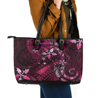 Hawaii Makahiki Season Leather Tote Bag Floral Tribal Tattoo Pink Galaxy LT05 - Polynesian Pride