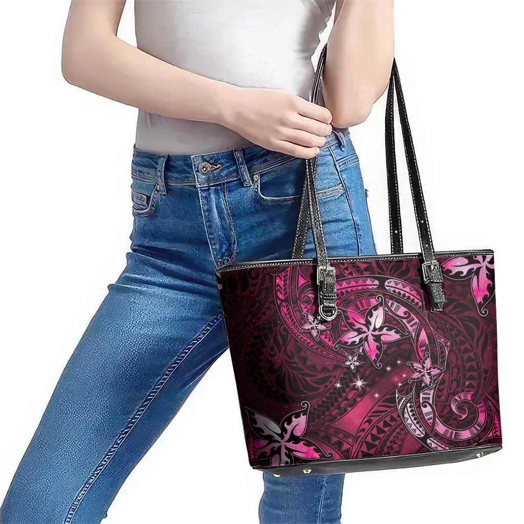 Hawaii Makahiki Season Leather Tote Bag Floral Tribal Tattoo Pink Galaxy LT05 - Polynesian Pride