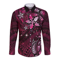 Hawaii Makahiki Season Long Sleeve Button Shirt Floral Tribal Tattoo Pink Galaxy LT05 Unisex Pink - Polynesian Pride