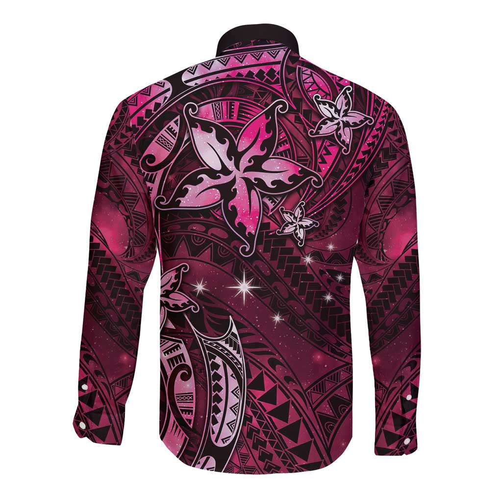 Hawaii Makahiki Season Long Sleeve Button Shirt Floral Tribal Tattoo Pink Galaxy LT05 - Polynesian Pride