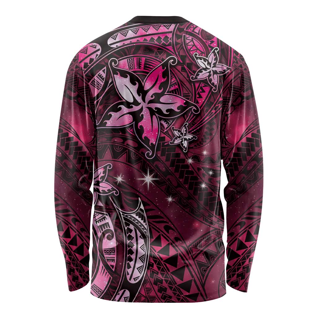 Hawaii Makahiki Season Long Sleeve Shirt Floral Tribal Tattoo Pink Galaxy