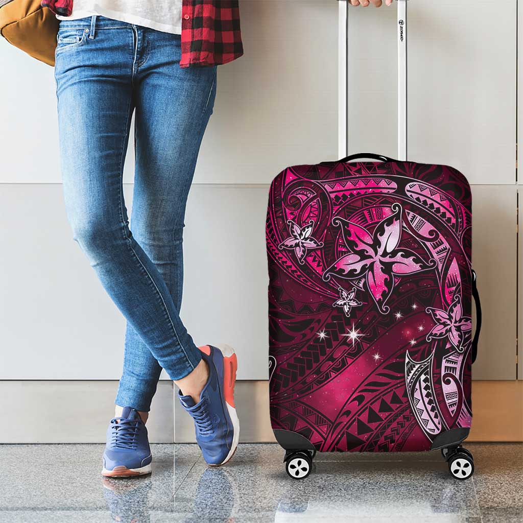 Hawaii Makahiki Season Luggage Cover Floral Tribal Tattoo Pink Galaxy