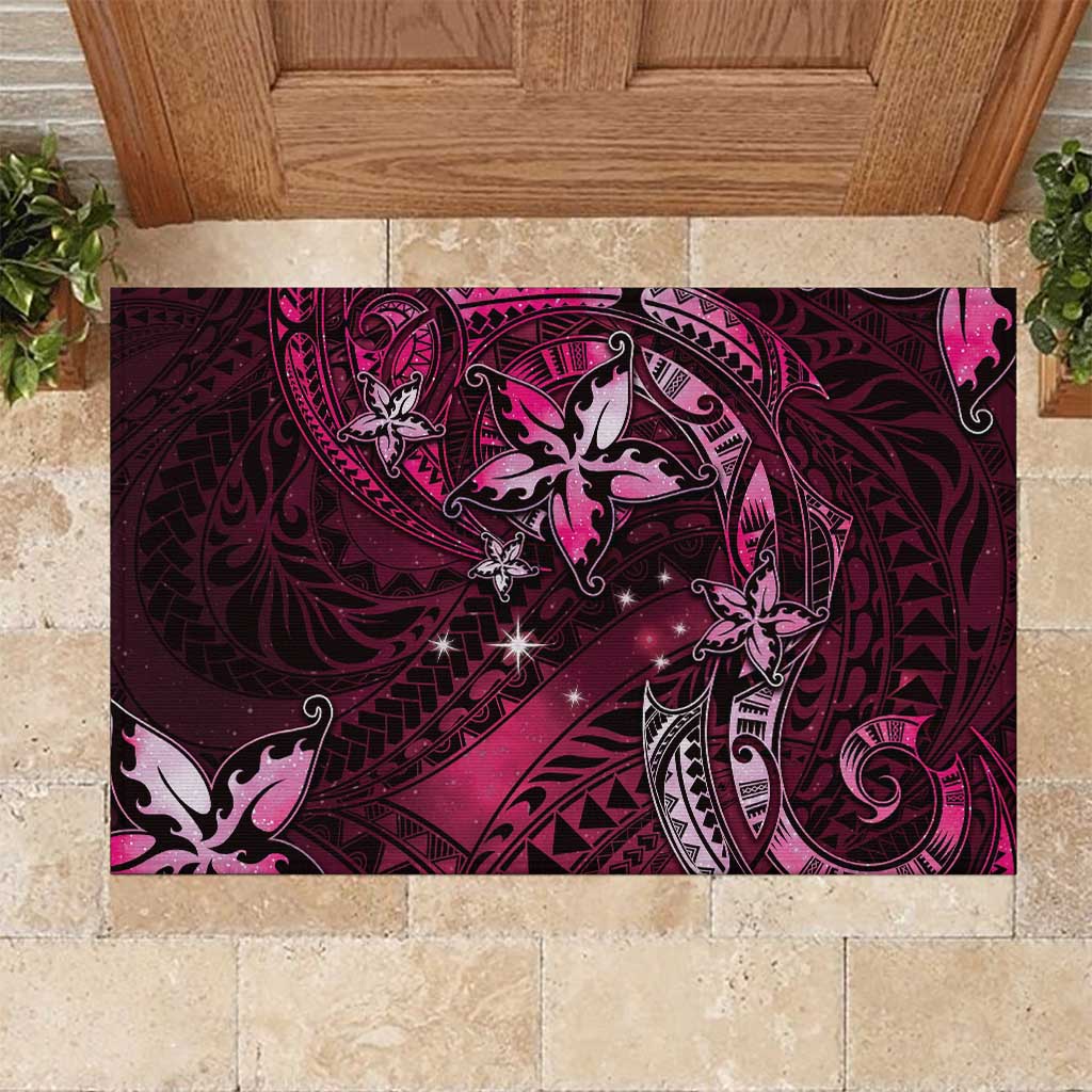 Hawaii Makahiki Season Rubber Doormat Floral Tribal Tattoo Pink Galaxy
