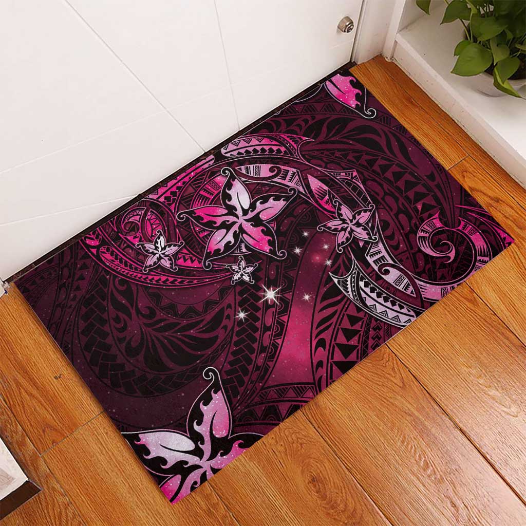 Hawaii Makahiki Season Rubber Doormat Floral Tribal Tattoo Pink Galaxy
