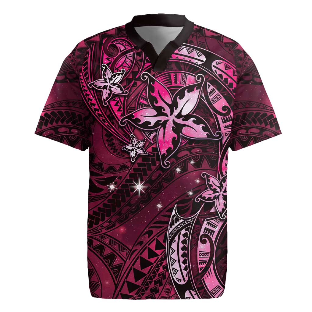 Hawaii Makahiki Season Rugby Jersey Floral Tribal Tattoo Pink Galaxy LT05 Pink - Polynesian Pride