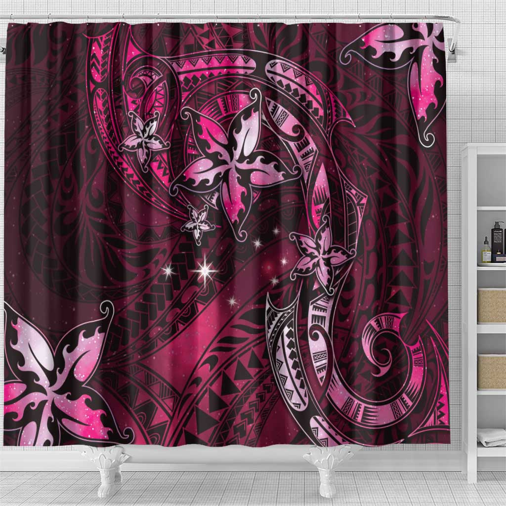 Hawaii Makahiki Season Shower Curtain Floral Tribal Tattoo Pink Galaxy LT05 - Polynesian Pride