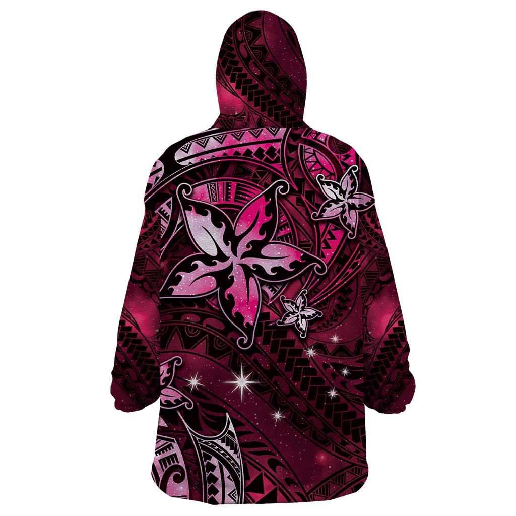 Hawaii Makahiki Season Wearable Blanket Hoodie Floral Tribal Tattoo Pink Galaxy