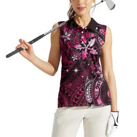 Hawaii Makahiki Season Women Sleeveless Polo Shirt Floral Tribal Tattoo Pink Galaxy LT05 - Polynesian Pride