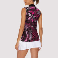 Hawaii Makahiki Season Women Sleeveless Polo Shirt Floral Tribal Tattoo Pink Galaxy LT05 - Polynesian Pride