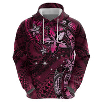 Hawaii Makahiki Season Zip Hoodie Floral Tribal Tattoo Pink Galaxy LT05 - Polynesian Pride
