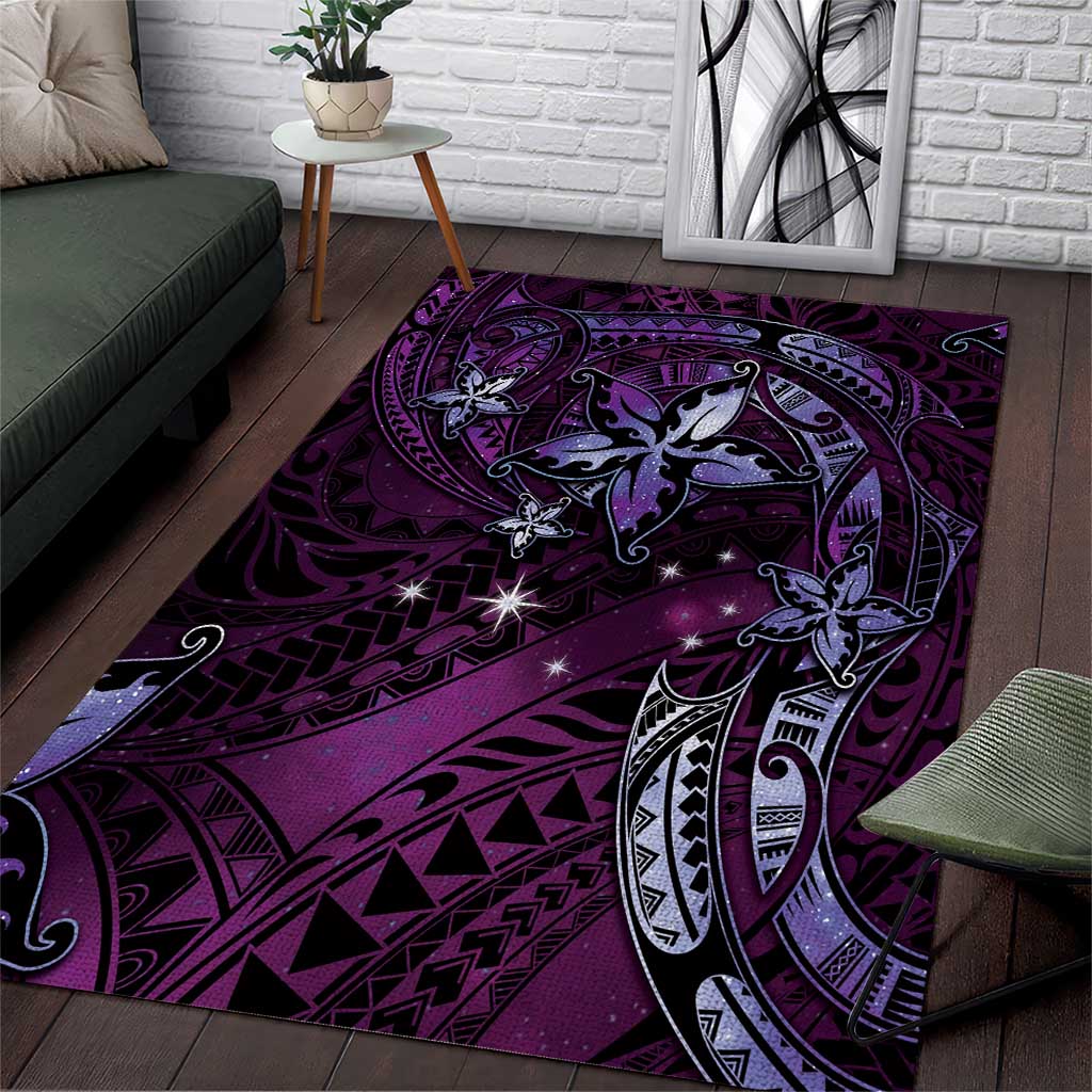 Hawaii Makahiki Season Area Rug Floral Tribal Tattoo Purple Galaxy