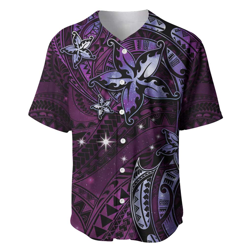 Hawaii Makahiki Season Baseball Jersey Floral Tribal Tattoo Purple Galaxy