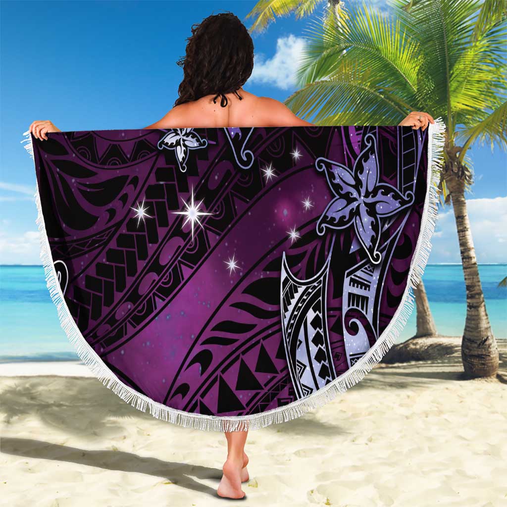 Hawaii Makahiki Season Beach Blanket Floral Tribal Tattoo Purple Galaxy