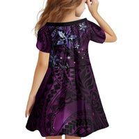 Hawaii Makahiki Season Family Matching Puletasi and Hawaiian Shirt Floral Tribal Tattoo Purple Galaxy LT05 - Polynesian Pride