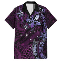 Hawaii Makahiki Season Family Matching Summer Maxi Dress and Hawaiian Shirt Floral Tribal Tattoo Purple Galaxy
