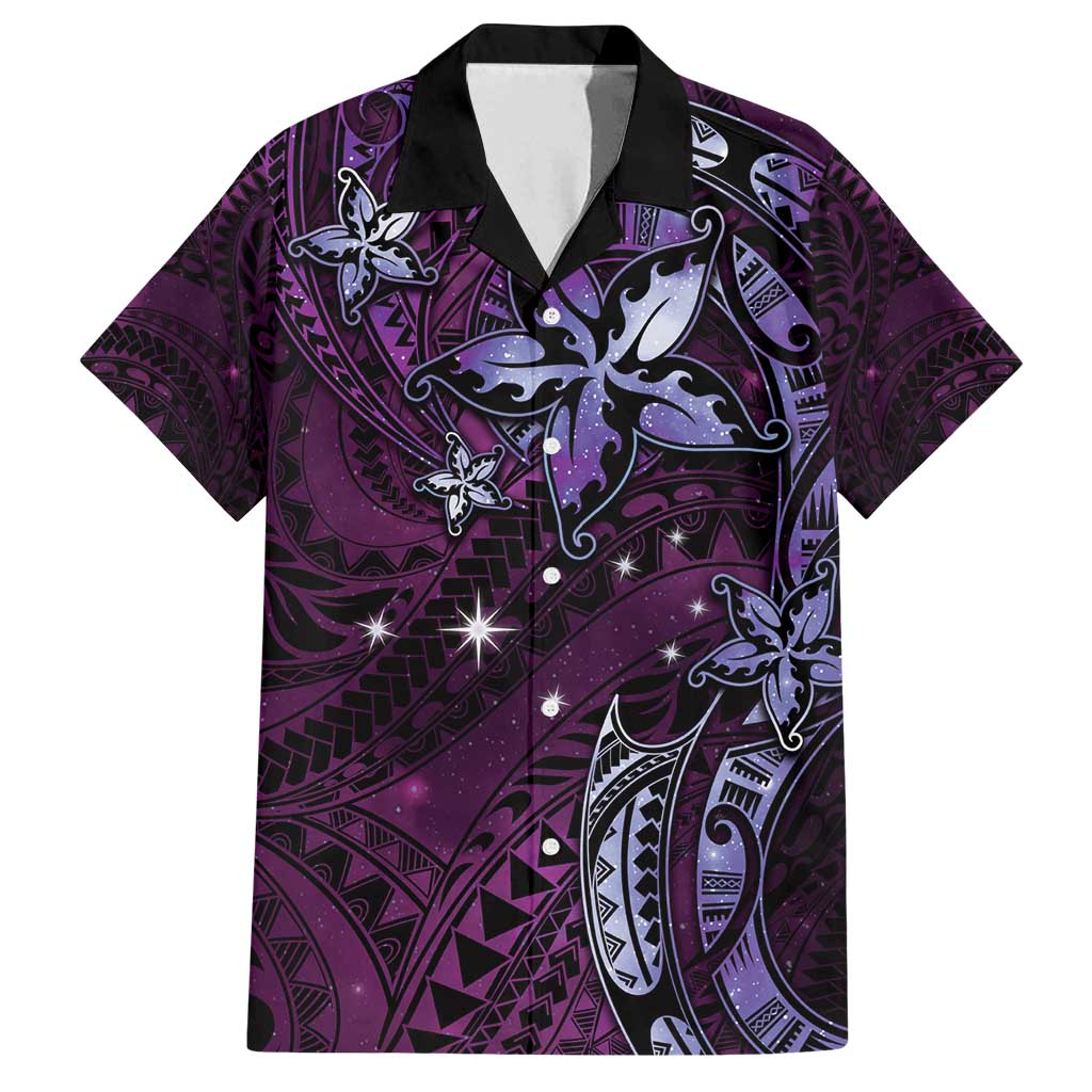 Hawaii Makahiki Season Family Matching Tank Maxi Dress and Hawaiian Shirt Floral Tribal Tattoo Purple Galaxy