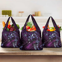 Hawaii Makahiki Season Grocery Bag Floral Tribal Tattoo Purple Galaxy LT05 3-pack One Size Purple - Polynesian Pride