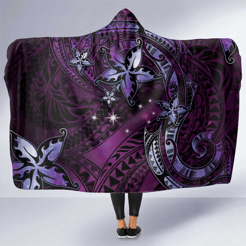 Hawaii Makahiki Season Hooded Blanket Floral Tribal Tattoo Purple Galaxy