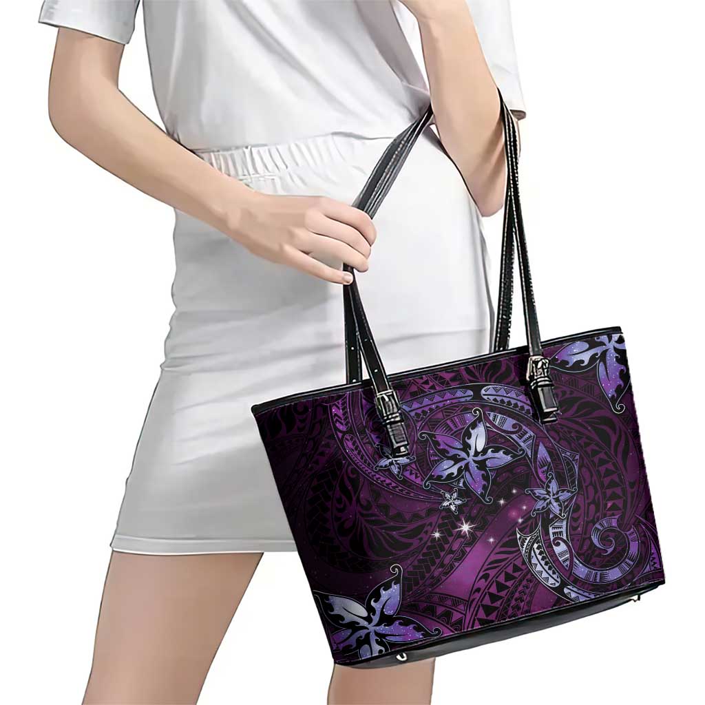 Hawaii Makahiki Season Leather Tote Bag Floral Tribal Tattoo Purple Galaxy LT05 - Polynesian Pride