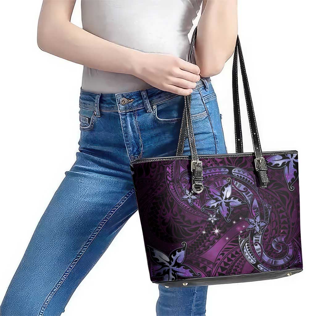 Hawaii Makahiki Season Leather Tote Bag Floral Tribal Tattoo Purple Galaxy LT05 - Polynesian Pride