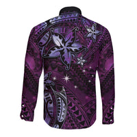 Hawaii Makahiki Season Long Sleeve Button Shirt Floral Tribal Tattoo Purple Galaxy LT05 - Polynesian Pride