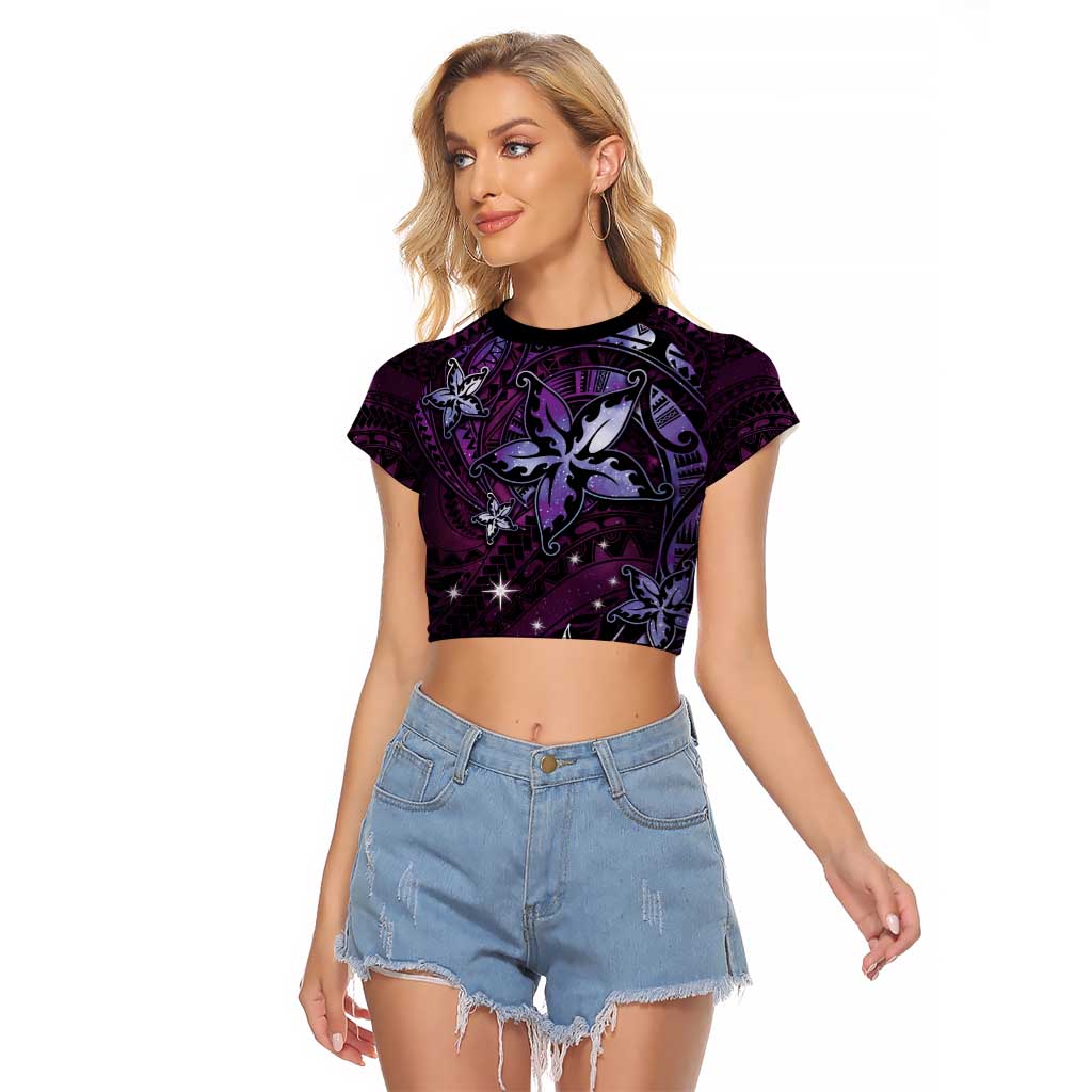 Hawaii Makahiki Season Raglan Cropped T Shirt Floral Tribal Tattoo Purple Galaxy LT05 Female Purple - Polynesian Pride