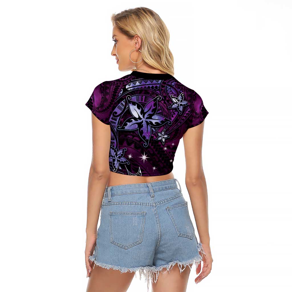 Hawaii Makahiki Season Raglan Cropped T Shirt Floral Tribal Tattoo Purple Galaxy LT05 - Polynesian Pride