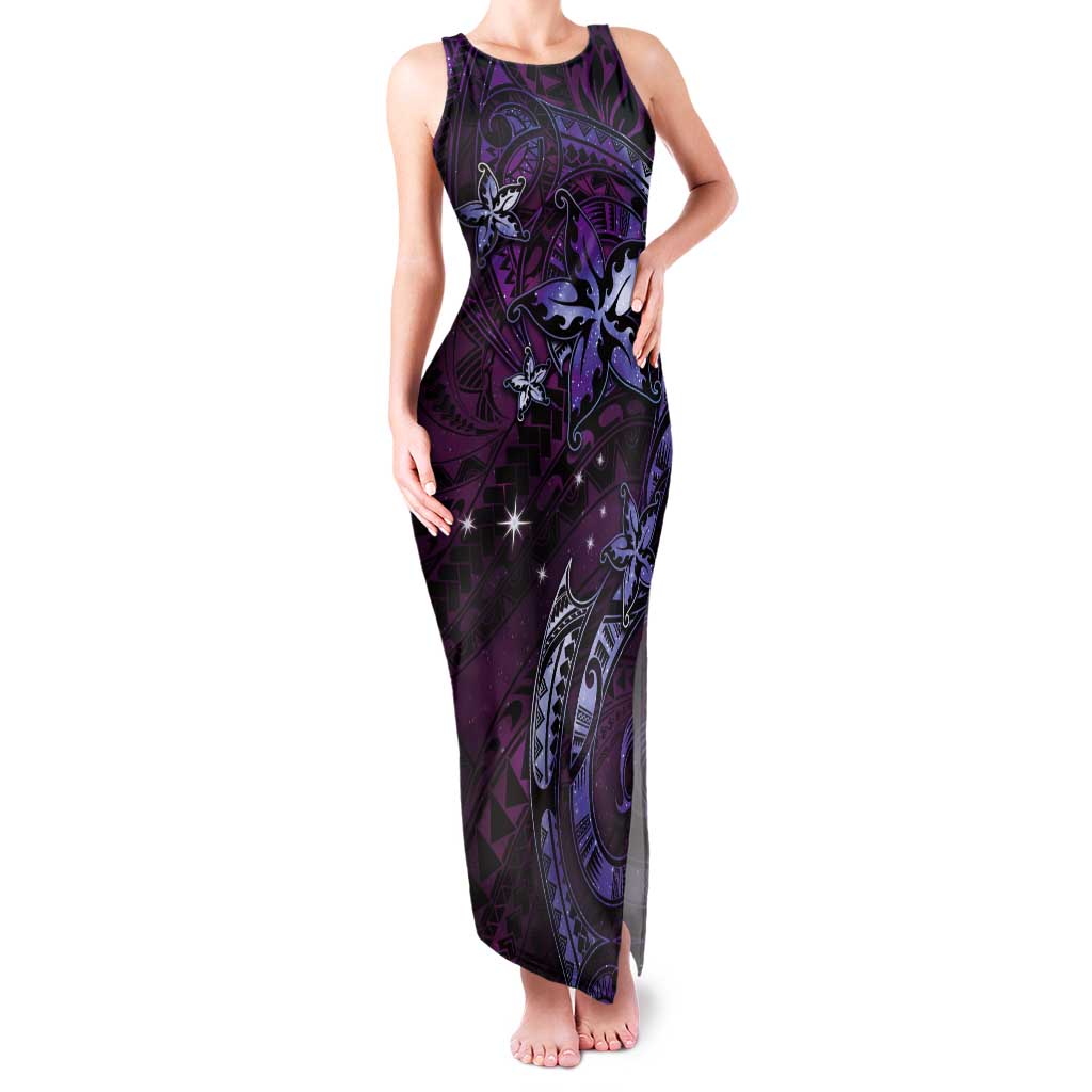 Hawaii Makahiki Season Tank Maxi Dress Floral Tribal Tattoo Purple Galaxy