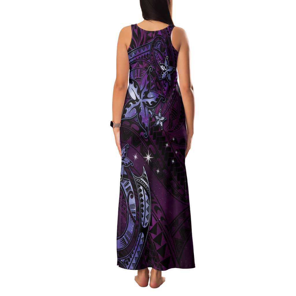 Hawaii Makahiki Season Tank Maxi Dress Floral Tribal Tattoo Purple Galaxy