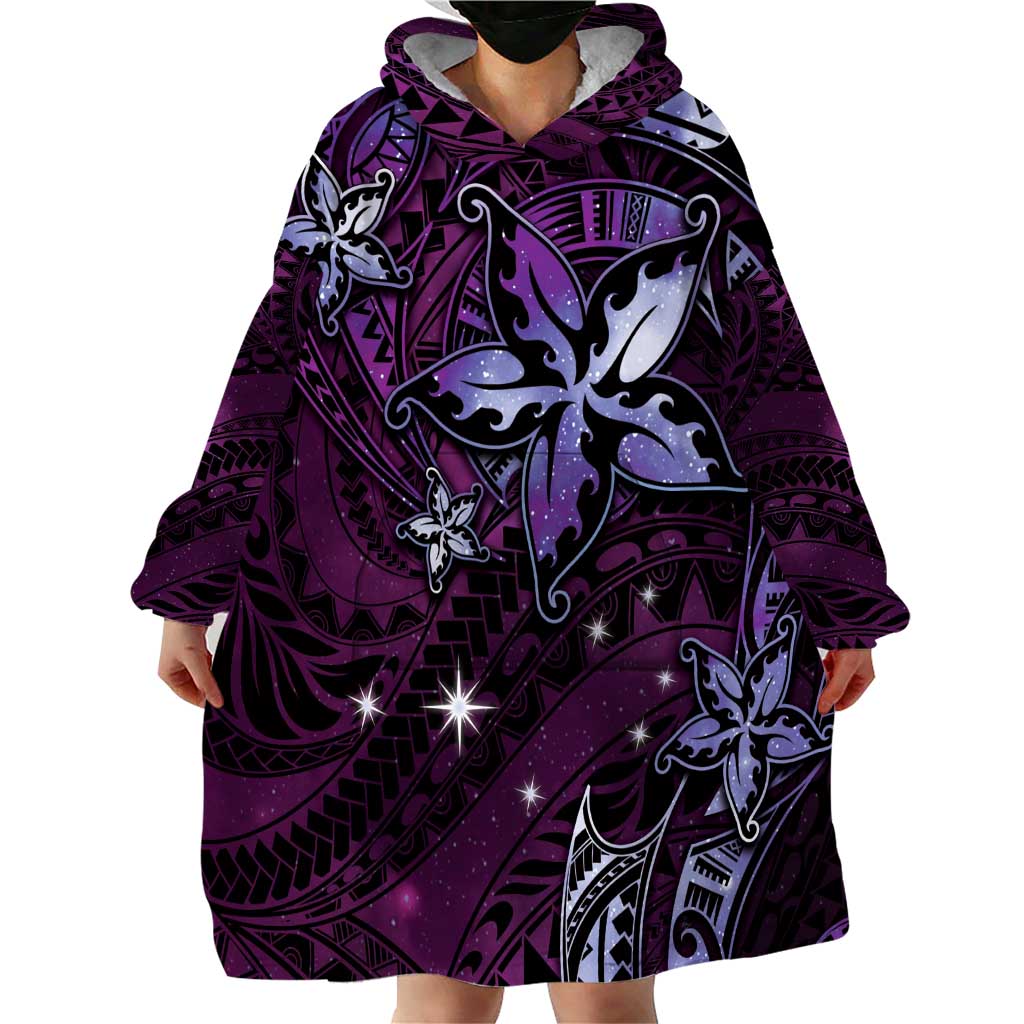 Hawaii Makahiki Season Wearable Blanket Hoodie Floral Tribal Tattoo Purple Galaxy