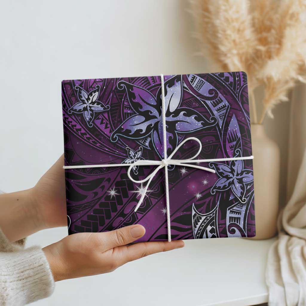 Hawaii Makahiki Season Wrapping Paper Floral Tribal Tattoo Purple Galaxy - Polynesian Pride