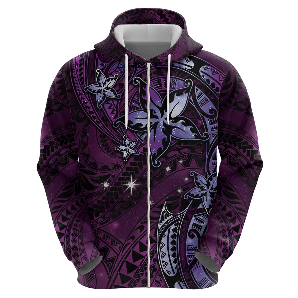 Hawaii Makahiki Season Zip Hoodie Floral Tribal Tattoo Purple Galaxy LT05 - Polynesian Pride