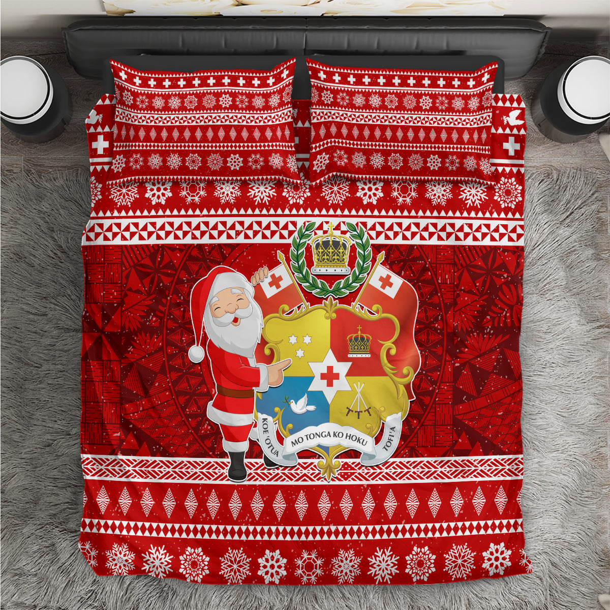 Tonga Christmas Bedding Set Kilisimasi Fiefia Santas Coat Of Arms LT05 Red - Polynesian Pride