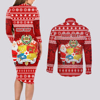 Personalized Tonga Christmas Couples Matching Long Sleeve Bodycon Dress and Long Sleeve Button Shirts Kilisimasi Fiefia Santas Coat Of Arms LT05 - Polynesian Pride