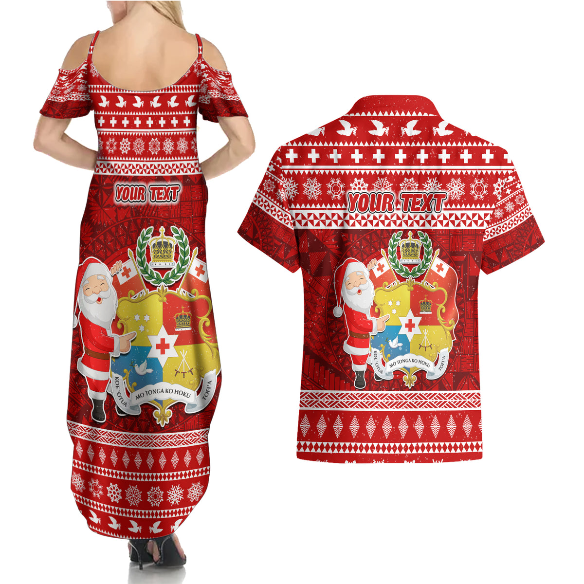 Personalized Tonga Christmas Couples Matching Summer Maxi Dress and Hawaiian Shirt Kilisimasi Fiefia Santas Coat Of Arms LT05 - Polynesian Pride