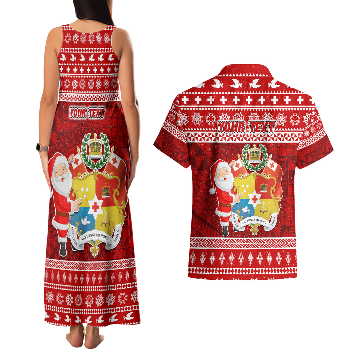 Personalized Tonga Christmas Couples Matching Tank Maxi Dress and Hawaiian Shirt Kilisimasi Fiefia Santas Coat Of Arms LT05 - Polynesian Pride