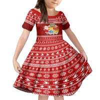 Personalized Tonga Christmas Family Matching Off Shoulder Maxi Dress and Hawaiian Shirt Kilisimasi Fiefia Santas Coat Of Arms LT05 Daughter's Dress Red - Polynesian Pride